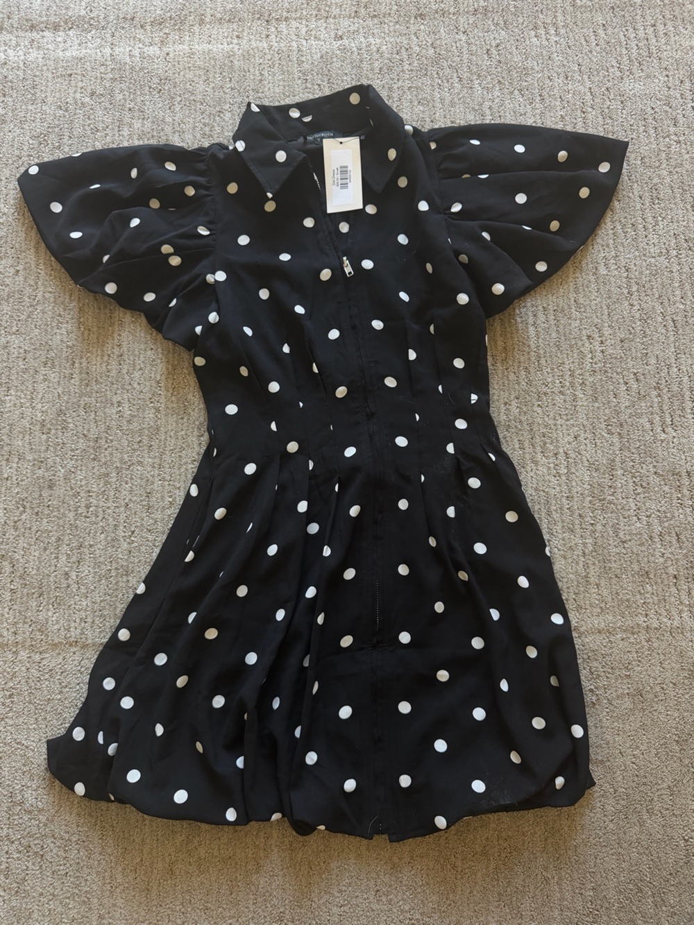 Black & White Zip Front Polka Dot Midi Dress
